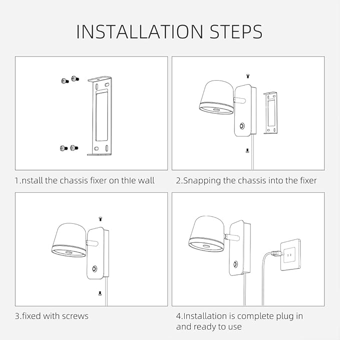 Aisilan Black Wall Sconce, 5W Dimmable Wall Sconces, Adjustable Angle Indoor Wall Lights with Plug in Cord, LED Wall Mounted Bedside Lamps for Living Room Stairway Hallway
