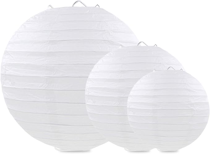White Paper Lanterns Party Decorations, Hanging Paper Lanterns for Birthday Wedding Baby Bridal Shower Christmas New Year Party Decoration (12 PCS)