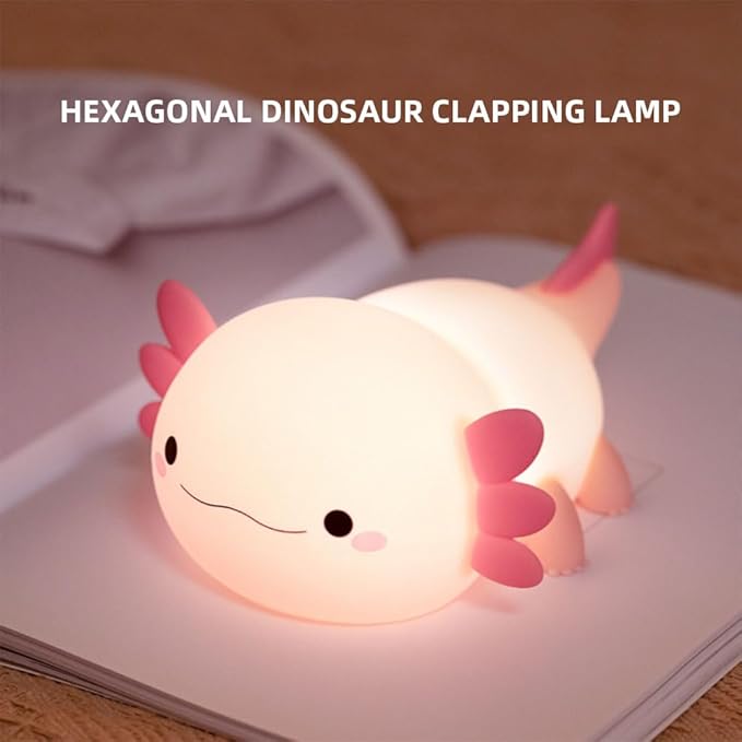 Axolotl Night Light – Cute Rechargeable Dimmable Silicone Lamp for Kids, Kawaii Bedside & Nursery Decor, Trendy for Girls & Boys (Pink)