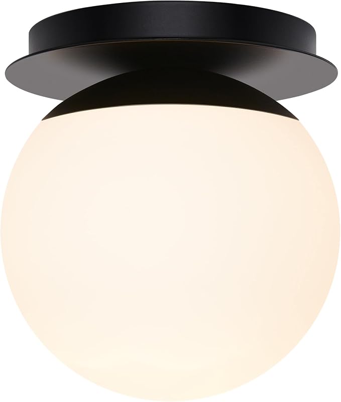 1 Pack Matte Black Wall Sconce, Modern Bathroom Sconce with Milky Globe Glass, Wall Light for Bathroom Mirror, Living Room, Hallway (Bulb Not Included)