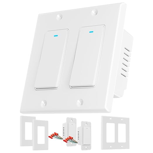 Smart Switch for Light 2 Gang, Neutral Wire Required, 2.4GHz Wi-Fi Switch Compatible with Alexa and Google Home, UL Certified