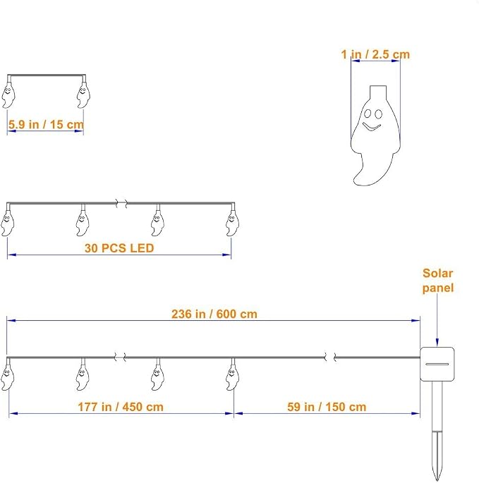 Hann® Solar LED String Lights, 30LED Crystal Ball | Lanterns | Moroccan Orb Ball | Cute Ghost Pumpkin Waterproof Outdoor Decorative String Lights for Christmas Garden Halloween (Cute Ghost)