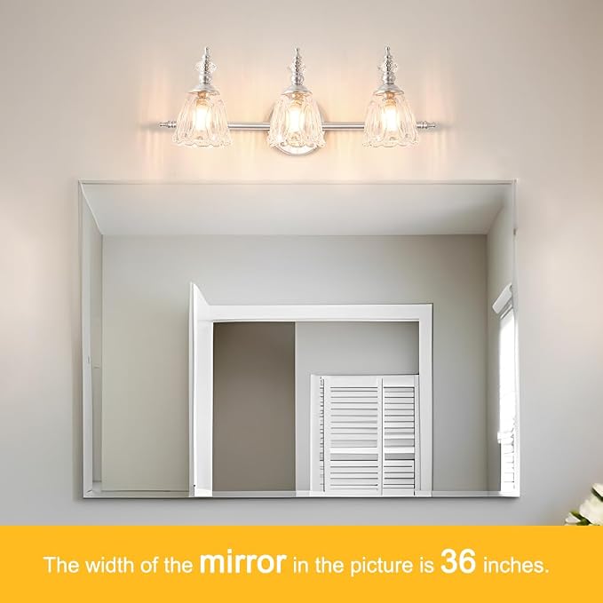Brushed Nickel Vanity Light, Antique Bathroom Vanity Light Over Mirror, 3 Light Lighting Fixture with Flower Glass Shade, Farmhouse Sconces Wall Lighting for Hallway Living Room Bedroom