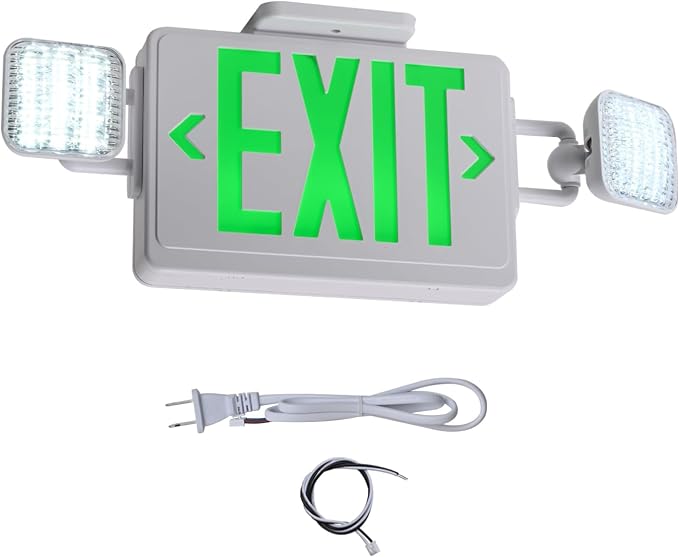 Green Exit Sign,Emergency Lights for Business with Plug,200lm 3Hours Battery Operated Corded Fire Emergency Exit Lighting Combo UL 924 AC85-277V