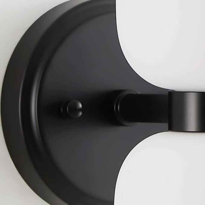Mid Century Bathroom Wall Sconce: Set of 2 Modern Milk Glass Black Lights | Frosted Milky White Indoor Dimmable Lighting Fixture with Bulb, Brushed Brass Double Vanity Sconces for Bedroom Living Room