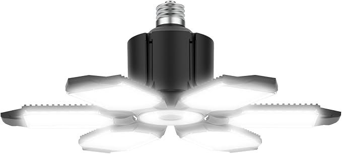 100W LED Garage Lights, 10000LM Super Bright Garage Light Bulb with 6 Deformable Panels, E26/E27 Screw in Shop Lights for Garage, Ceiling LED Lighting for Workshop, Basement, Barn