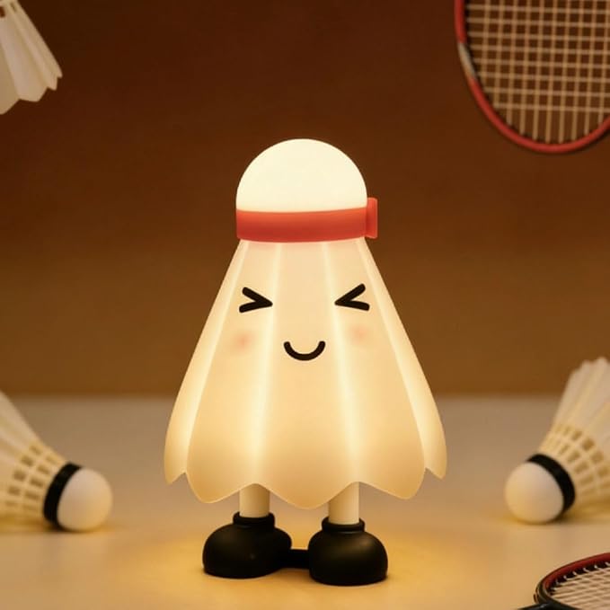 Cute Badminton Night Light - 30min Auto-Off Nursery Bedside Nightlight, 3 Adjustable Brightness Night Lamp for Bedroom, Birthday, Children’s Day, Valentine’s Day Gift for Her Girls Boys