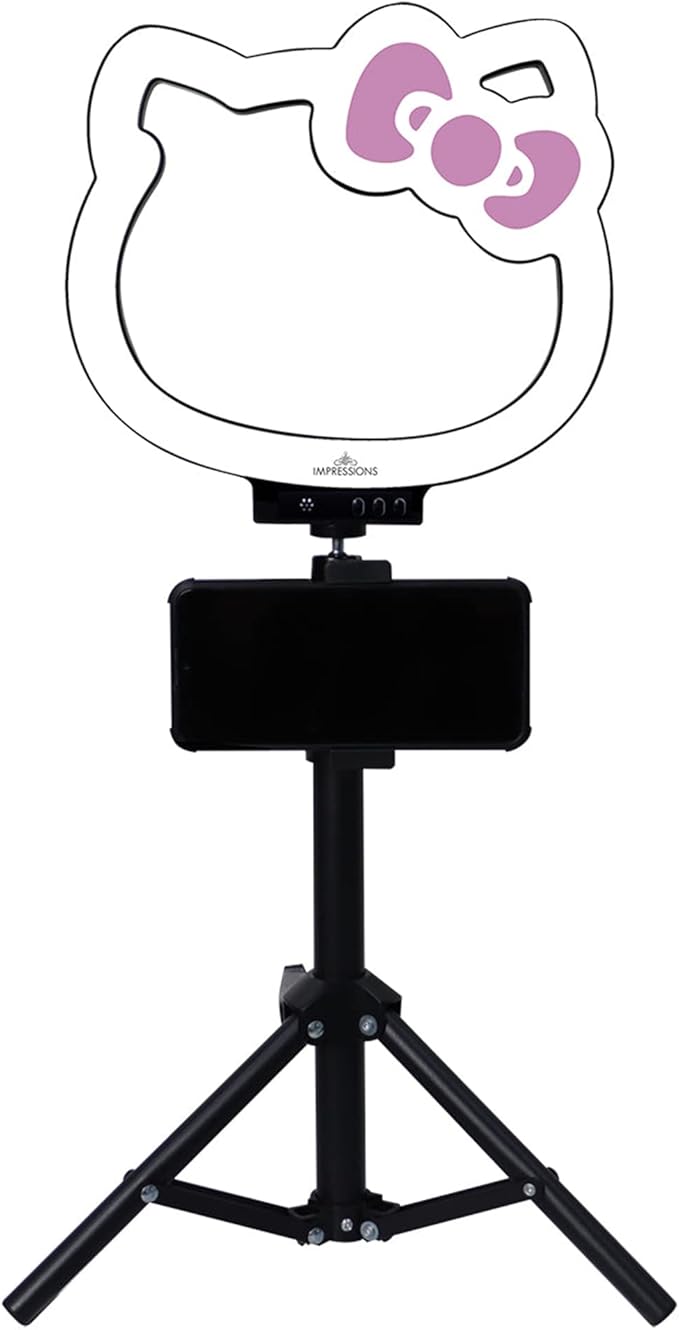 Impressions Vanity Hello Kitty 10 Inch RGB Desk Ring Light with Stand and Phone Holder, LED Selfie Lights with Rainbow Color Modes, Noise Sensor Provide Light Affect to Music Beat Perfect for TikTok