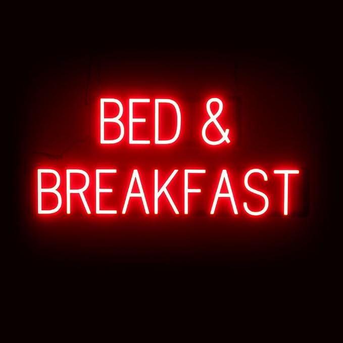 LED Neon BED & BREAKFAST Sign for Business - Red, 35" x 15" | Ultra-Bright Click-Together Signage for Hotels & Motels, with Visibility from 500 ft - 8 Animations, 6 Brightness Options