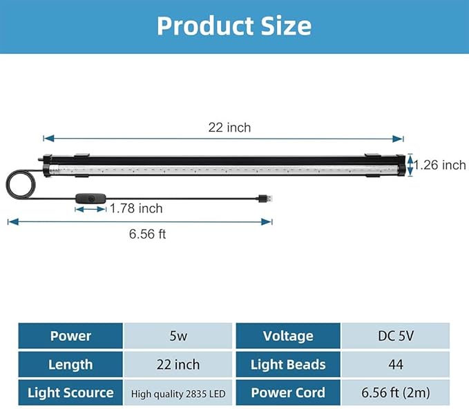 Submersible Aquarium Light 22Inch Fish Tank Light Bubbler Wall with Air Bubble Hole IP68 Waterproof Color Changing Led Light for Freshwater and Saltwater Aquariums Fish Tanks