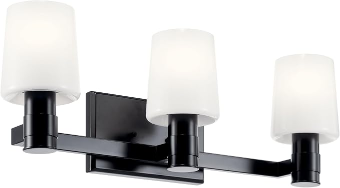 Kichler Adani 3-Light Bathroom Vanity Light, Black | Modern vanity light with opal glass for bathrooms and powder rooms (24" x 8.25"), 55176BK
