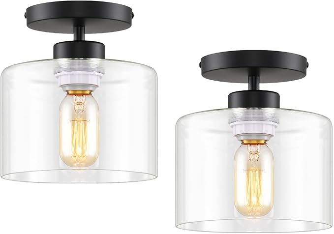 Semi Flush Mount Ceiling Light, Modern Kitchen Lighting Fixtures Ceiling, Rustic Ceiling Light Fixtures, Ceiling Lights with Glass Shade for Hallway Foyer Entryway Bedroom