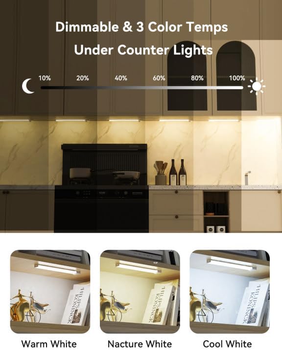 12In Under Cabinet Lighting Rechargeable,Wireless Motion Sensor 6Pack | Motion Sensor Light Indoor 3 Color, Dimmable Battery Operated Closet Lights,Wireless Under Counter Lights for Kitchen, Stairs