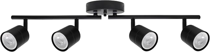 23.62 Inch 4-Light Matte Black Track Lighting Fixture, Rotatable Adjustable GU10 LED Ceiling Spotlight, Dimmable Warm White Indoor Light for Gallery Kitchen Bedroom Retail Store