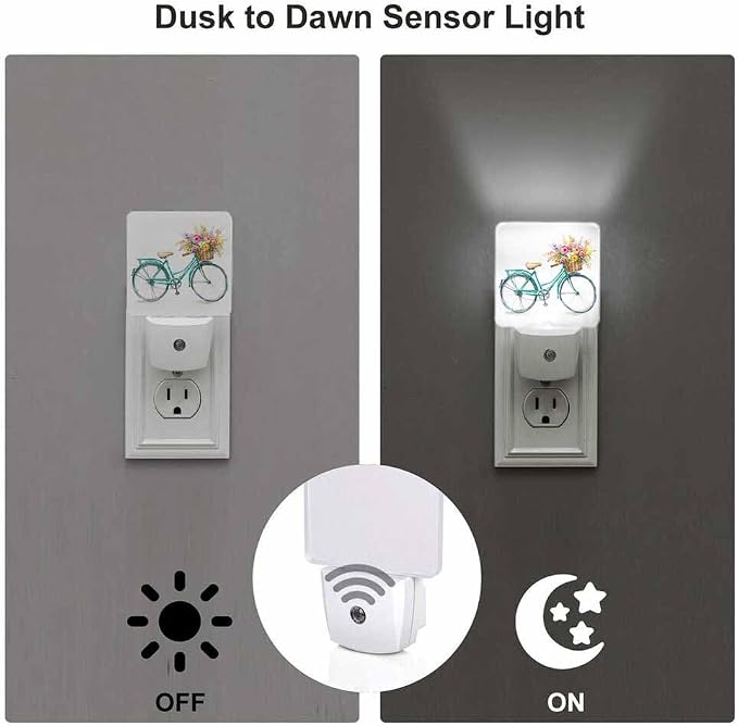 A Bicycle Night Light A Bouquet of Flowers in The Blue Basket Plug into Wall with Dusk to Dawn Light Sensors 0.5W Warm Nightlights for Bedroom Bathroom Hallway