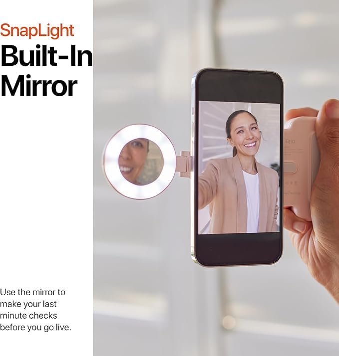 ShiftCam SnapPocket Light - LED Selfie Ring Light with Four Brightness Settings and Built in Battery - Magnetic Mount Snaps on to Any Phone - Flippable Design (Stone)