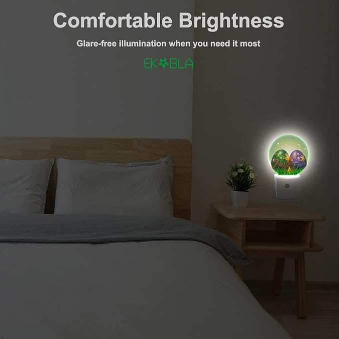 EKOBLA Happy Easter LED Night Light Colorful Easter Eggs Plug-in Nightlights Home Auto Sensor LED Dusk to Dawn Light for Bedroom Bathroom Kitchen Corridor