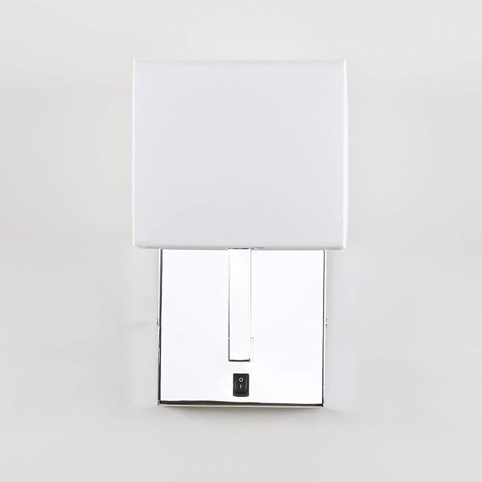 PERMO Single Wall Sconce Light Fixture Chrome Finish with White Textile Shades and On/Off Switch Button Small Modern Nightstand Lamps for Bedrooms Bedside Reading