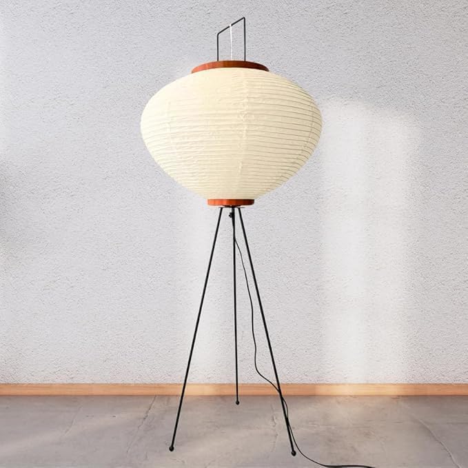 Noguchi Japanese Rice Paper Floor Lamp • 3000K Akari Standing Light for Living Room Bedroom, Modern Paper Lamp Design, Warm White Ambiance Lighting