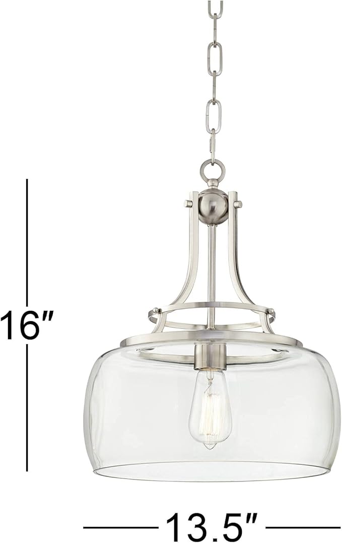 Charleston 13 1/2" Wide Brushed Nickel Clear Glass LED Pendant Light | Lighting Fixture Modern Industrial Dimmable Shade for Dining Room House Foyer Kitchen Island Entryway Bedroom