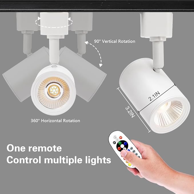 RGB Track Lights with Halo Effect, Remote Control, Multicolor Track Lighting H Type Rail,Black Track Light Heads (White, RGBW (6Pack))