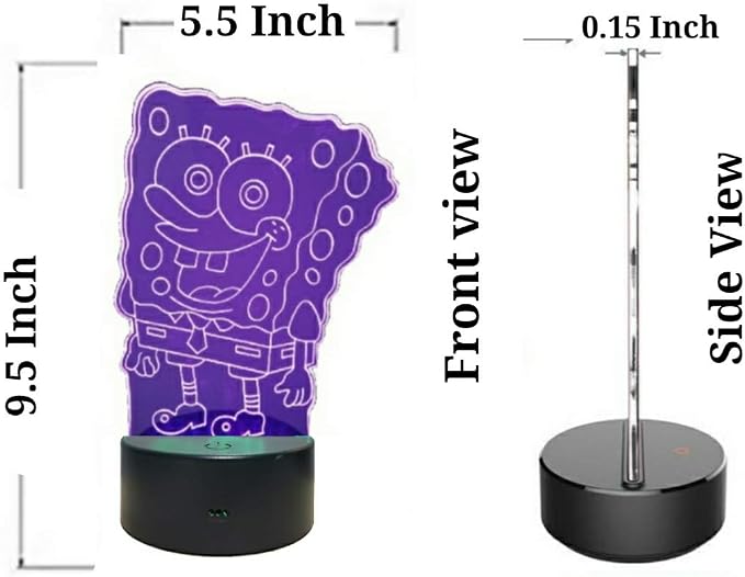 Sponge Bob 3D Illusion Night Light. USB Cable or Battery Support Touch Sensor Mode with Multiple Colors Changing.