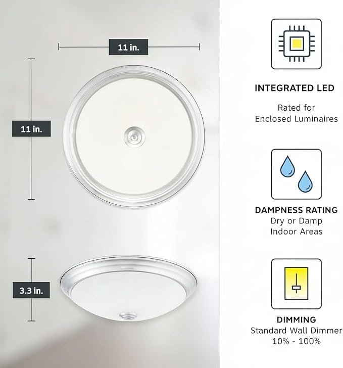 Designers Fountain 11 Inch Integrated LED Flush Mount Ceiling Light, 2-Pack, Alabaster White Glass Fixture for Kitchen, Bedroom, Bathroom, Hallway, Silver Finish, Energy Efficient, EVLED502C-35-2