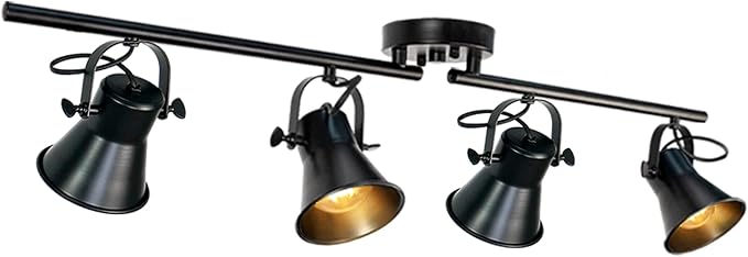 37"Rustic Track Lighting Fixtures Ceiling 4 Light Farmhouse Track Light | Black Track Light for Kitchen Bar Closet Living Room Spotlight,Directional 270°Rotatable Light Head