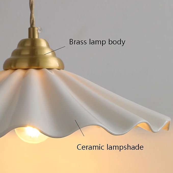 Ceramic Pendant Light, Vintage Pendant Light Fixture with Pleated Ceramic Lmapshade, White Porcelain Pendant Light, Hanging Light for Hallway Kitchen Island Dining Room, 11.8in