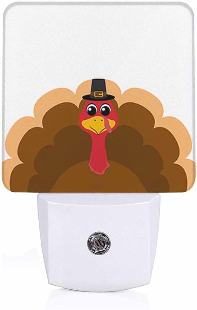 LED Night Light Plug into Wall with Dusk to Dawn Light Sensor White Energy Efficient Thanksgiving Cartoon Turkey Nightlight for Bedroom Bathroom Hallway Living Room Kitchen