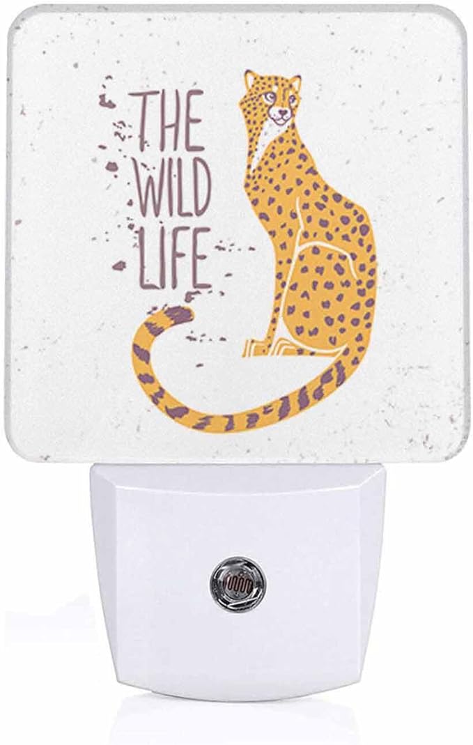 LED Night Light,Cartoon Amazing Cheetah LED Night Light Plug into Wall with Dusk to Dawn Light Sensor White Energy Efficient Nightlight for Bedroom Bathroom Hallway Living Room Kitchen