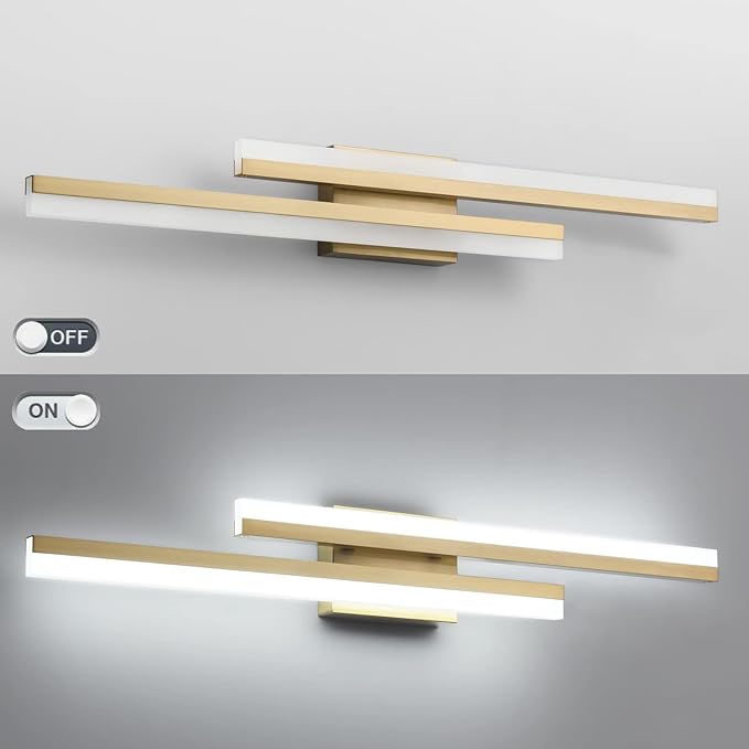 PRESDE 32 Inch LED Vanity Light Brushed Gold Bathroom Light Fixtures Over Mirror Modern Bath Wall Lighting Bar Dimmable