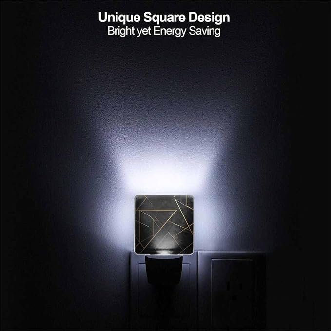 Triangular Gold Trimmed Design Night Light Black Plug into Wall with Dusk to Dawn Light Sensors 0.5W Warm Nightlights for Bedroom Bathroom Hallway