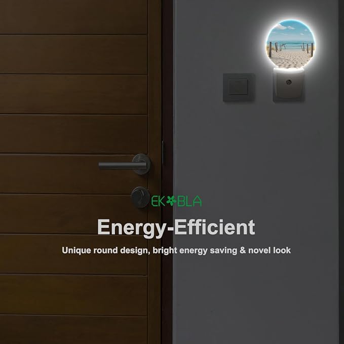 EKOBLA Beach Scene Plug-in Nightlights Sea Ocean Decorative Night Light with Dusk-to-Dawn Auto Sensor Energy Saving LED Lighting for Home Bathroom Coastal Decor