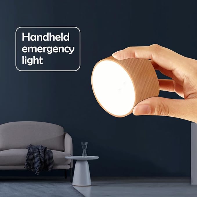 LANDGOO Battery Operated Wall Sconce Bedside Lamp, Wooden Magnetic Wall Light Dimmable, 360° Adjustable Angle, Rechargeable Cordless Lamp for Picture, Bedroom, Hallway (Beech Wood 2PCS)
