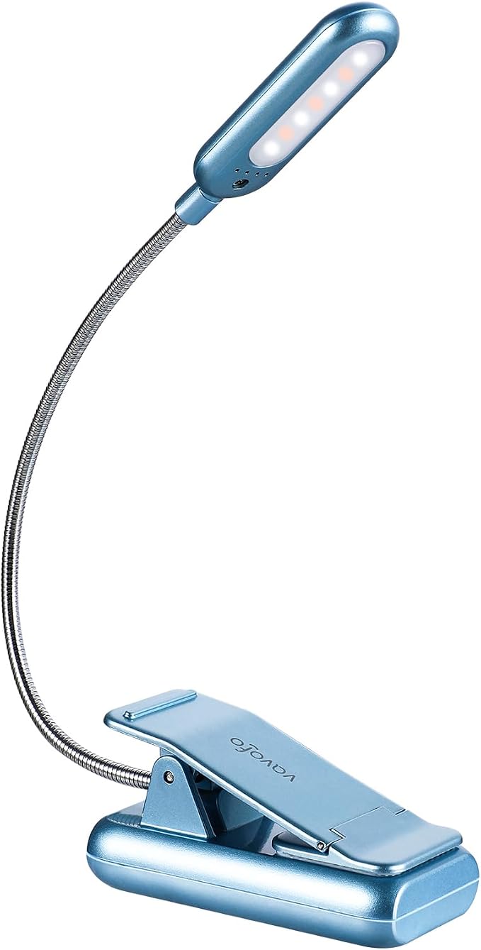 VAVOFO Rechargeable Reading Light, 7 LEDs with 9 Color Temperature 9 Brightness Levels Clip On Book Light for Reading in Bed with Power Indicator for Bookworms (Silver Blue)