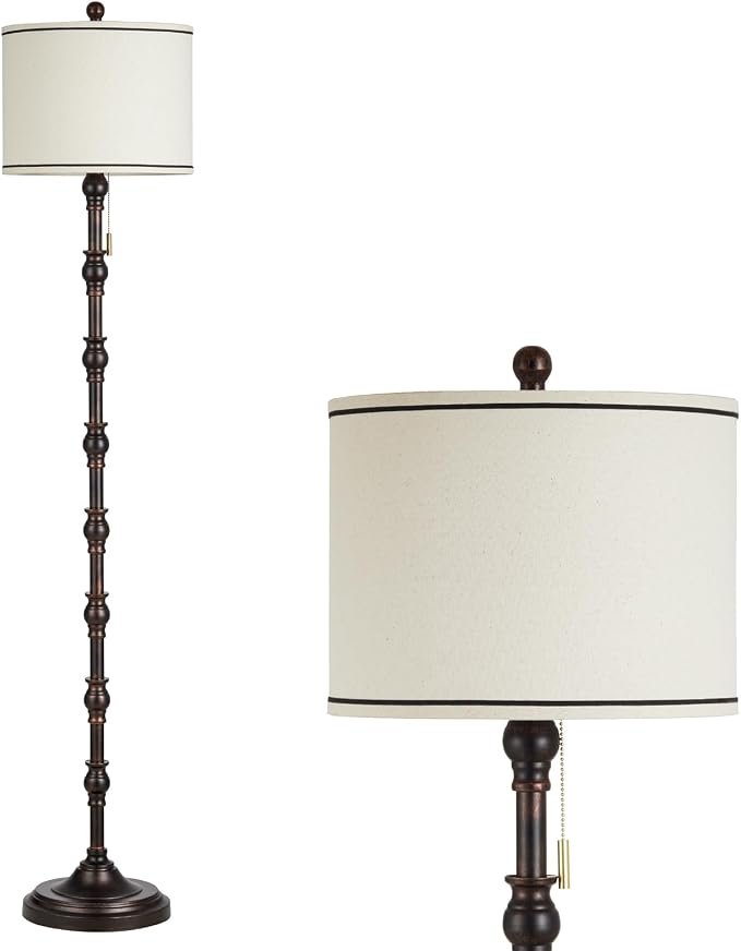 63.5'' Floor Lamps for Living Room, Farmhouse Floor Lamp for Bedroom with 3 Color Temperatures, Vintage Standing Lamp, Tall Lamp with Remote, Chain Switch, Bulb Included, Black