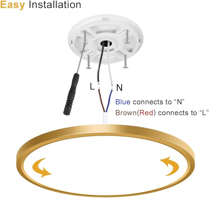 12Inch Gold Flush Mount Ceiling Light Fixture , 24W(240W Equivalent), 3200LM, 6000K Cool White, IP40, Flat Modern Round LED Ceiling Lights for Bedrooms, Living Rooms, Bathrooms, Stairwells, etc.