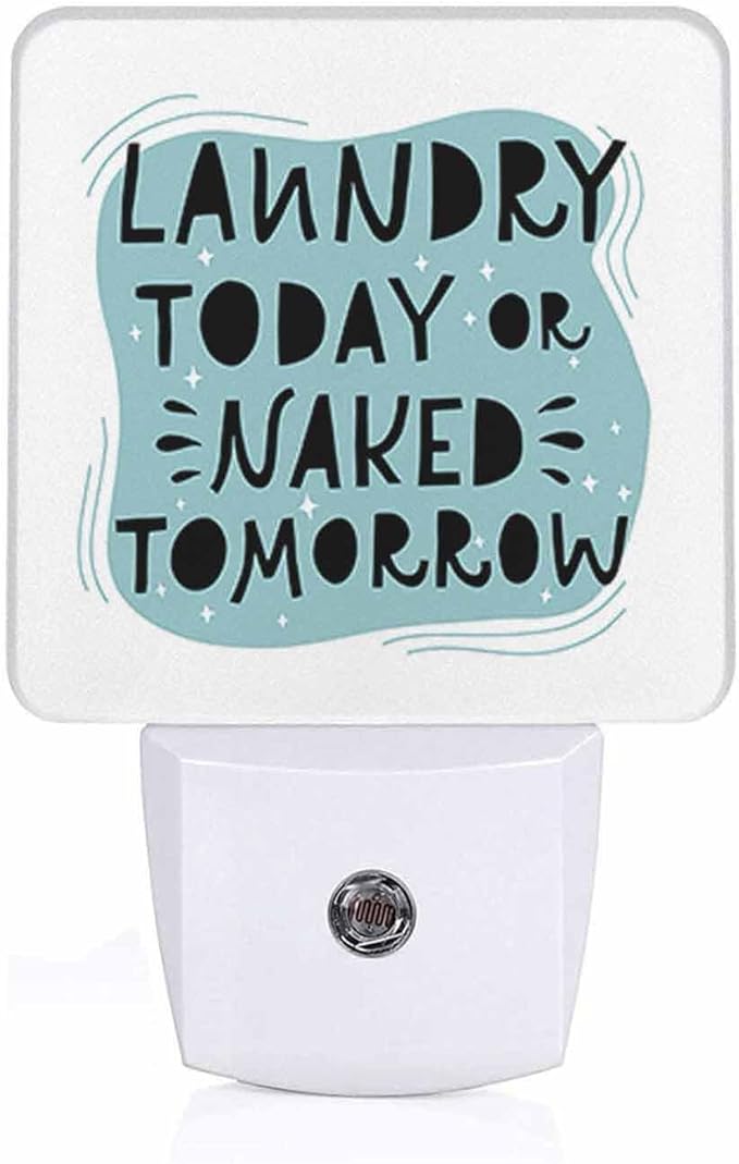 LED Night Light,Laundry Funny Doodling Letters White LED Night Light Plug into Wall with Dusk to Dawn Light Sensor White Energy Efficient Nightlight for Bedroom Bathroom Hallway Living Room Kitchen