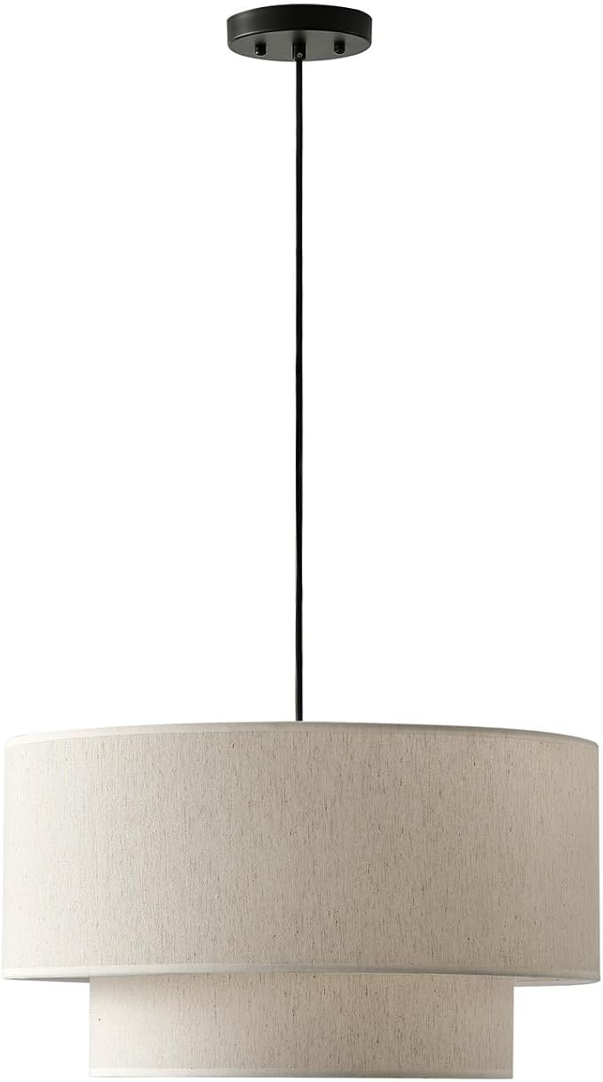 Aiwen 20" Drum Pendant Light Fixtures, 2-Tier Farmhouse Pendant Lighting | Linen Lampshade, 3-Light Modern Hanging Chandeliers for Dining Room, Living Room, Bedroom, Kitchen