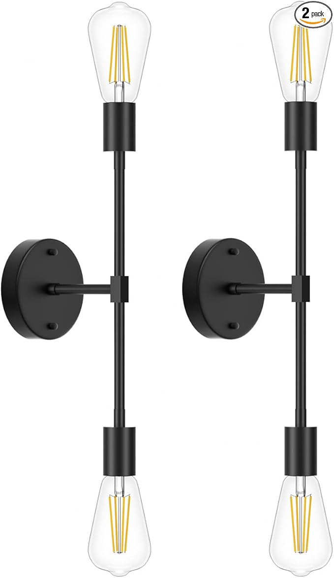 FadimiKoo 2-Light Black Bathroom Light Fixtures, Modern Wall Sconces Lighting Fixtures, Indoor Semi Flush Mount Ceiling Light for Hallway Bedroom Kitchen (2 Pack)