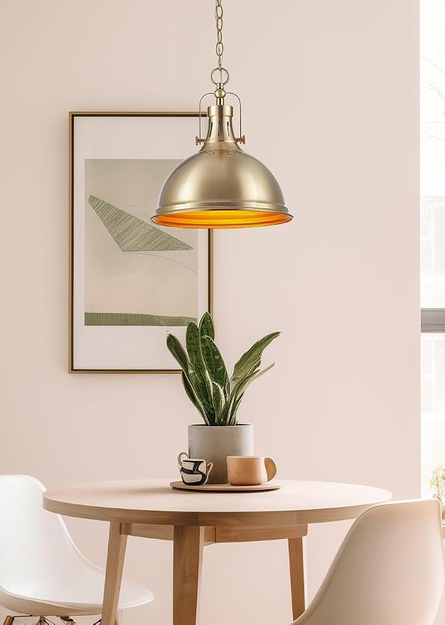 Kira Home Belle 14" Modern Industrial Pendant Light for Kitchen Island | Classic Dome Metal Shade, Retro Mid-century Profile Design, Premium Cool Brass Finish Ceiling Hanging Fixture