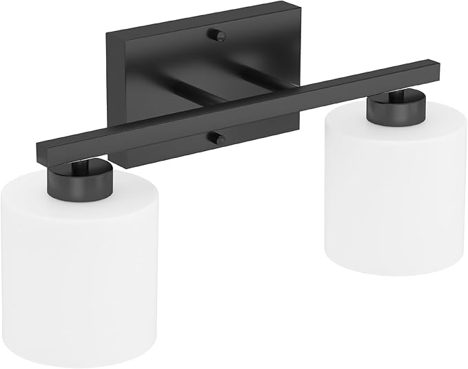 Honesorn Modern Vanity Lights - 2 Light Black Bathroom Light Fixtures with Frosted Shade, E26 Wall Mounted, Anti-Rust