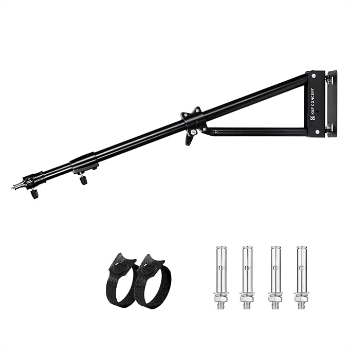 K&F CONCEPT Wall Mount Boom Arm 51"- Rotating Triangle Stand for Ring Light, Softbox, Reflector - Support 180°Flexible Rotation, 33-51in Adjustable Length, 20lbs Heavy Duty with 1/4''&3/8'' Mount
