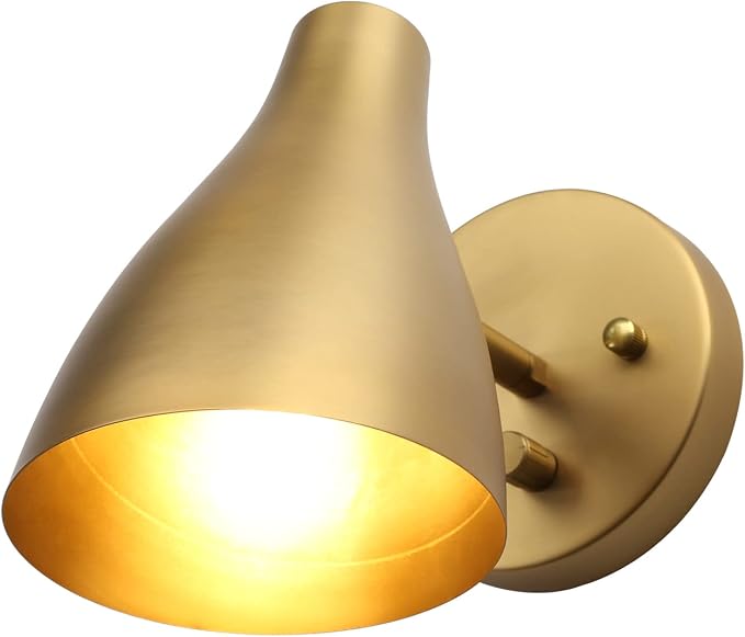 Adjustable Wall Sconce Lighting with Dimmer Switch | Vintage Wall Vanity Lighting Brass Finish, Hardwired Wall Light Lamp for Bedside Living Room