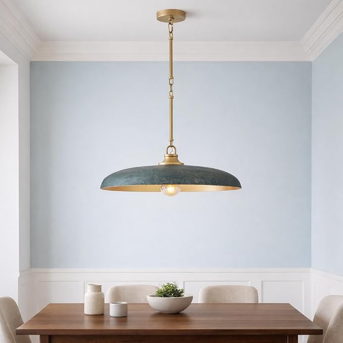 Hinkley Sadie 24" Large Dome Chandelier, Antique Verdigris/Lacquered Brass | Two Tone Saucer Pendant, Includes (5) 7" Downrods, Needs a Med. LED Bulb, Adjustable Height, Dining Room, Kitchen
