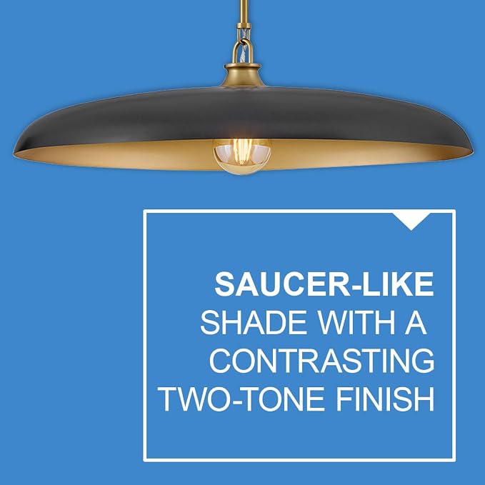 Hinkley Sadie 24" Large Dome Chandelier, Black with Lacquered Brass | Two Tone Saucer Pendant, Includes (5) 7" Downrods, Needs a Med. LED Bulb, Adjustable Height, Dining Room, Kitchen