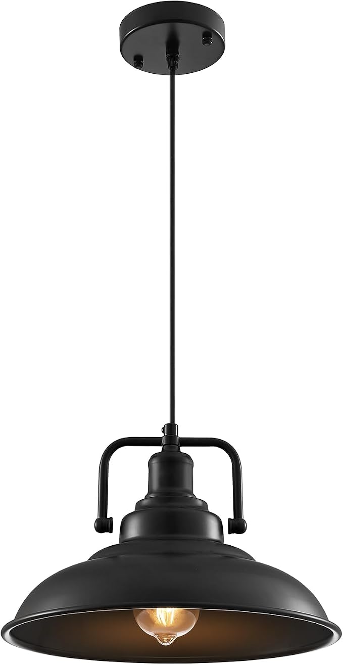 Black Pendant Light 12.5 inches 1 Pack, Farmhouse Pendant Light, Industrial Pendant Lighting, Kitchen Pendant Lights, Pendant Lights Kitchen Island for Dinning Room Entryway Barn
