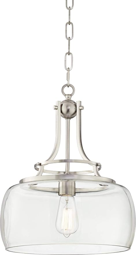 Charleston 13 1/2" Wide Brushed Nickel Clear Glass LED Pendant Light | Lighting Fixture Modern Industrial Dimmable Shade for Dining Room House Foyer Kitchen Island Entryway Bedroom