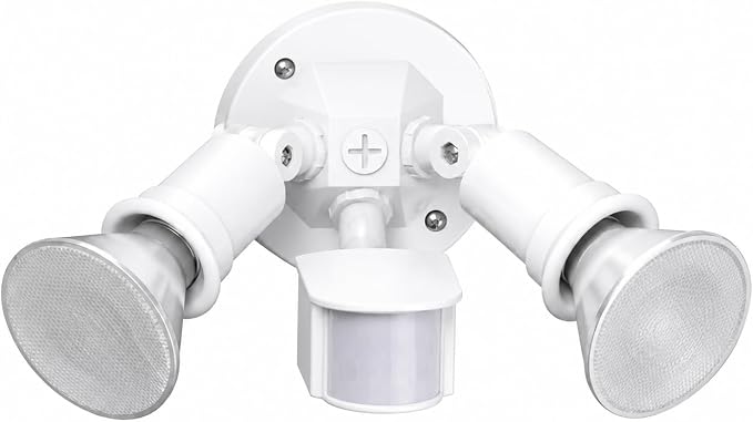 Motion Sensor Outdoor Light, 300W Waterproof Twin E26 PAR38 Holder | Motion Sensor Twin Heads: Auto activation, swivel E26 PAR38 sockets to adjust lighting angles（Bulbs not include）